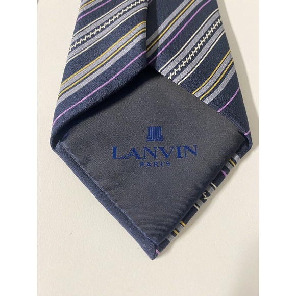Vintage Lanvin Tie Navy Purple Striped Blue 100% Silk Necktie 3.25" W 55… - Picture 5 of 8